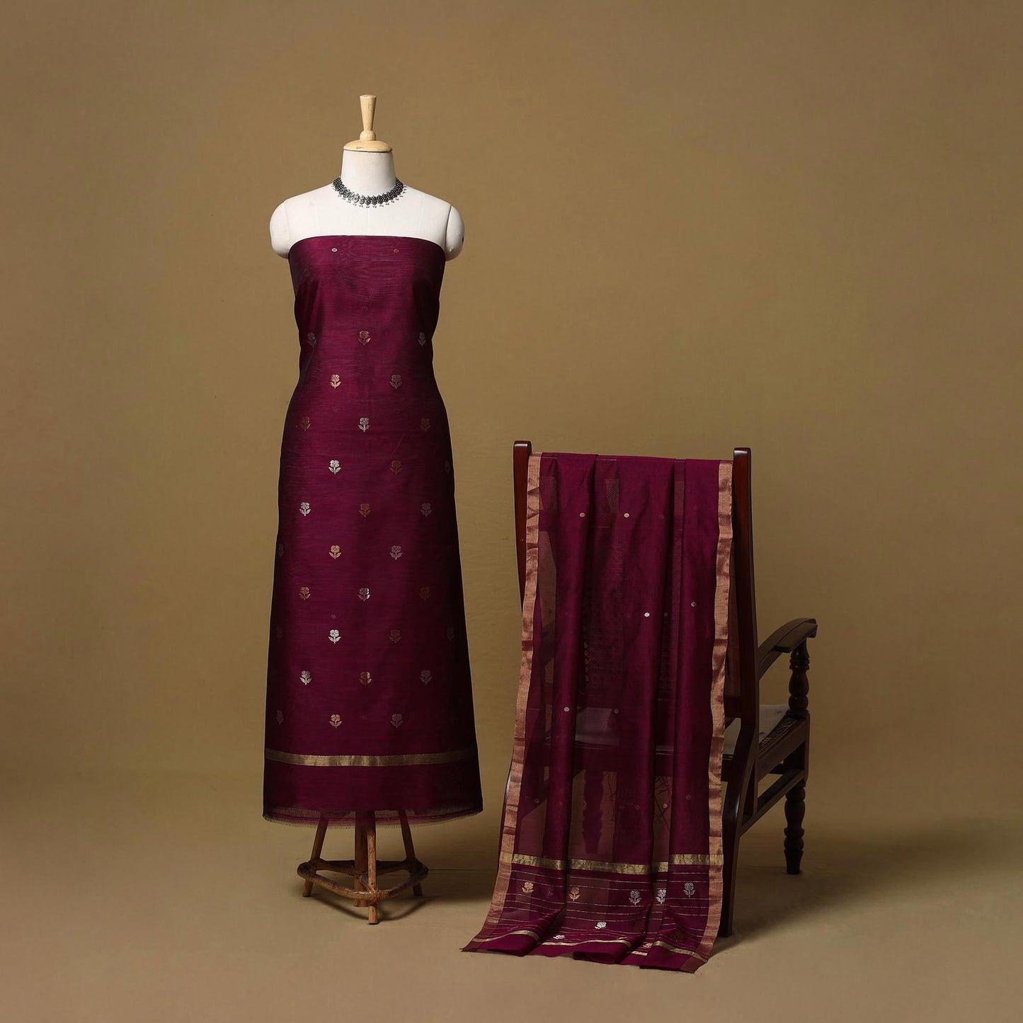 Handloom zari buti chanderi silk 2pc unstitched dress