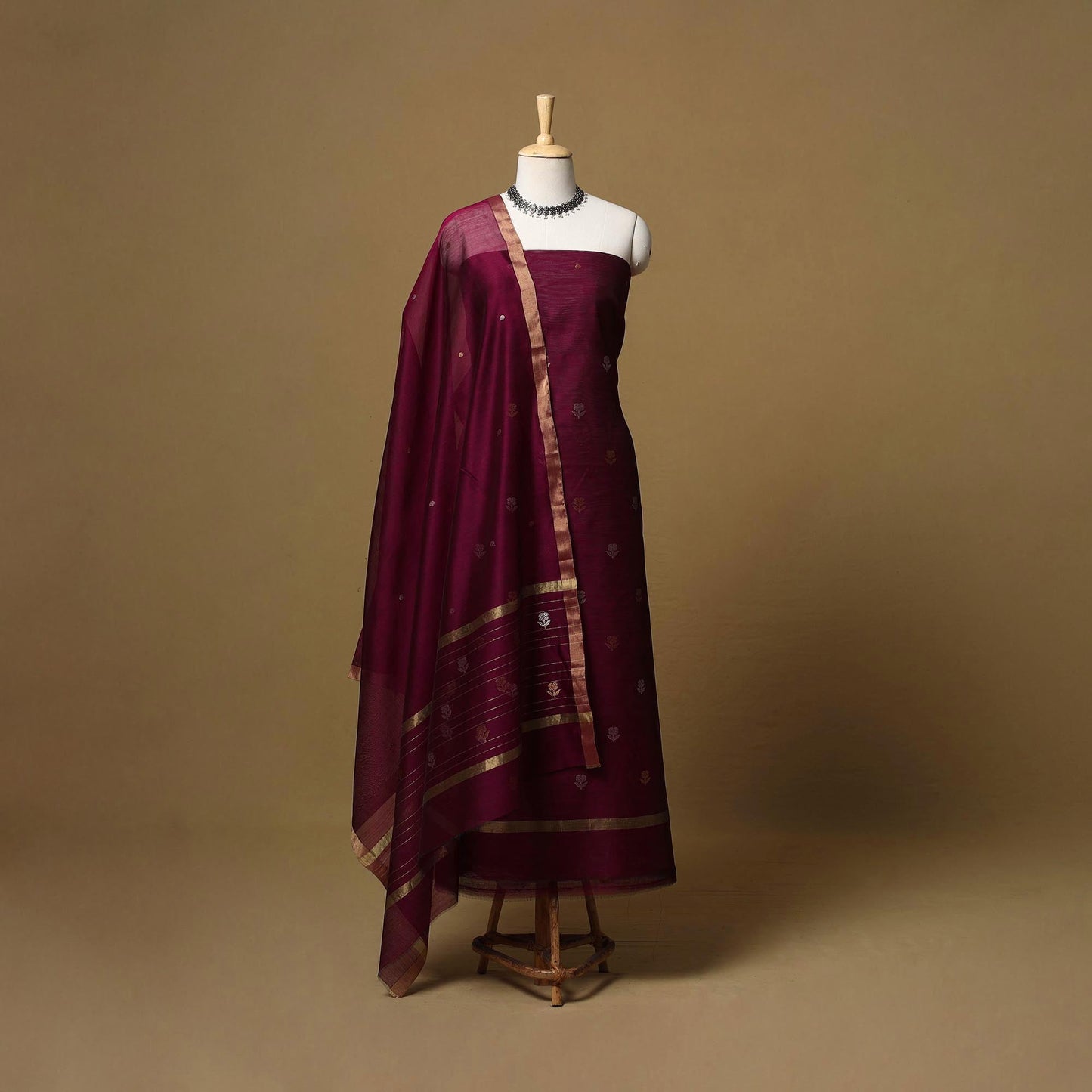 Handloom zari buti chanderi silk 2pc unstitched dress