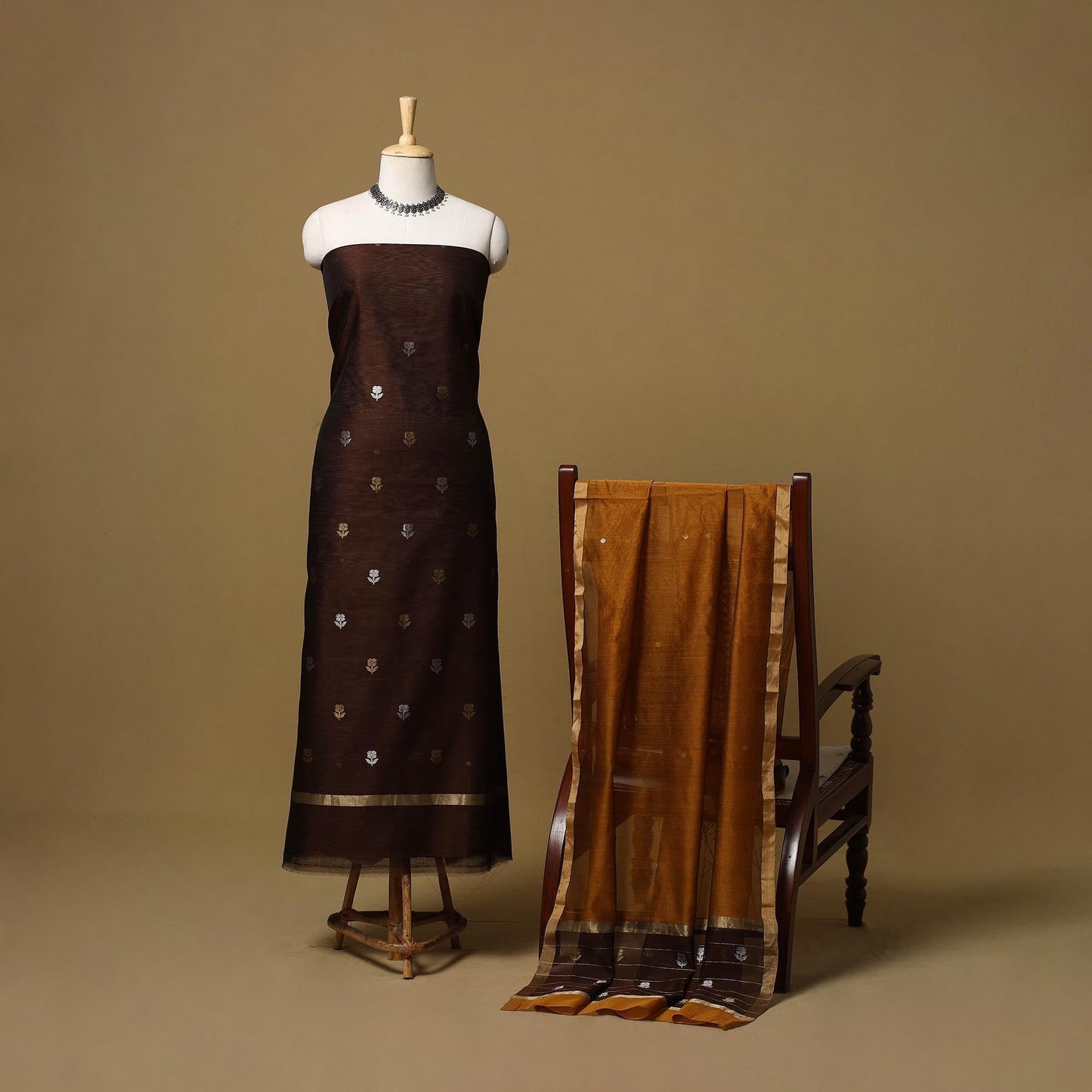 Handloom zari buti chanderi silk 2pc unstitched dress