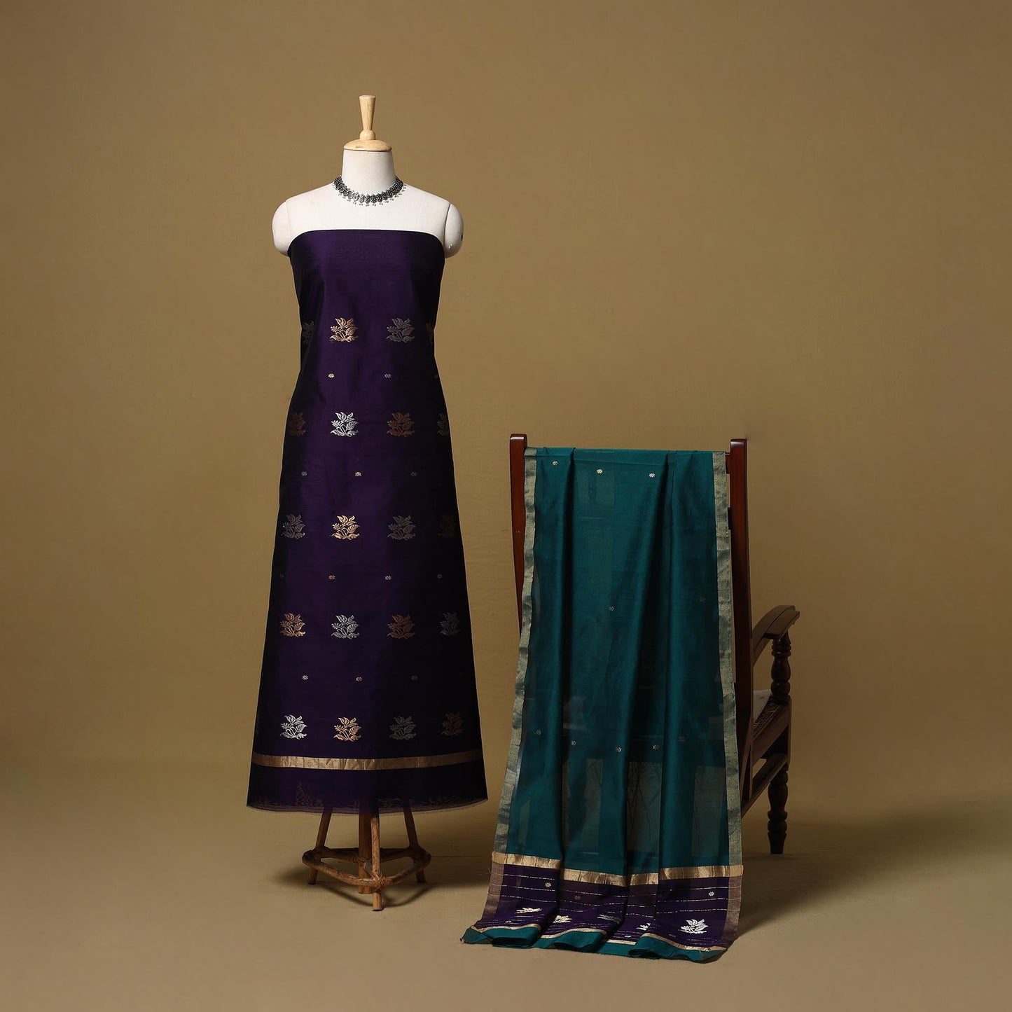 Handloom zari buti chanderi silk 2pc unstitched dress