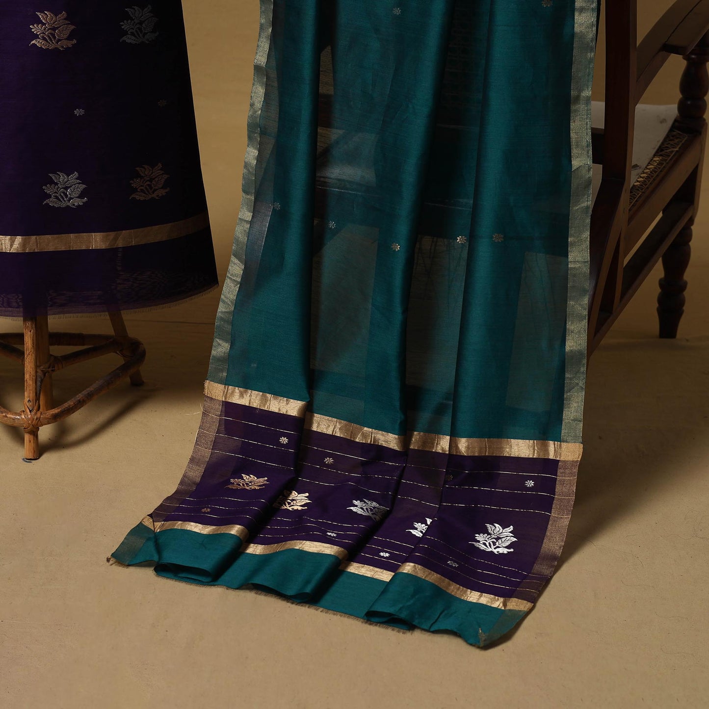 Handloom zari buti chanderi silk 2pc unstitched dress