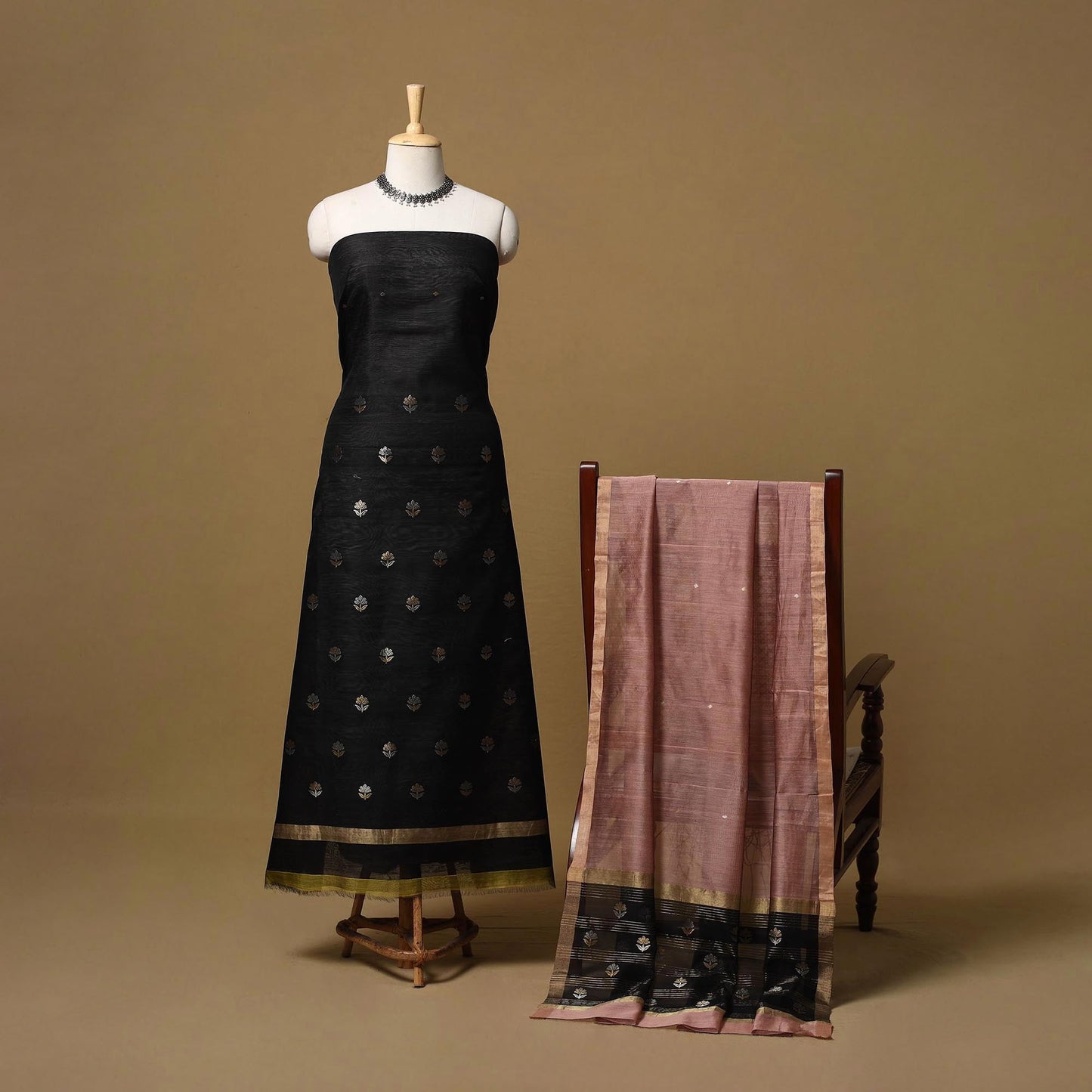 Handloom zari buti chanderi silk 2pc unstitched dress