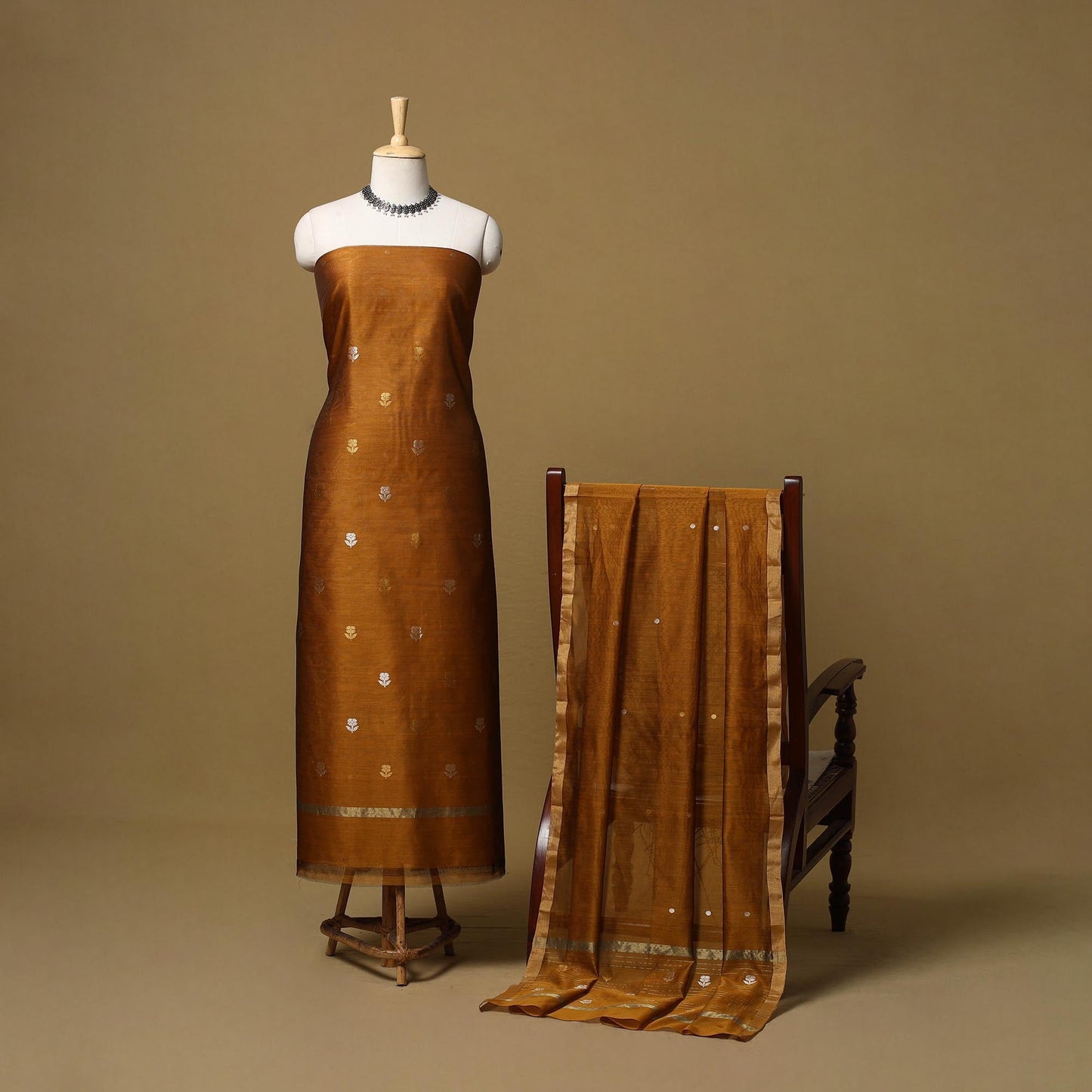 Handloom zari buti chanderi silk 2pc unstitched dress