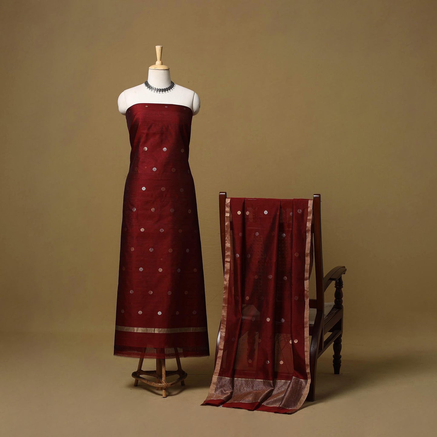 Handloom zari buti chanderi silk 2pc unstitched dress