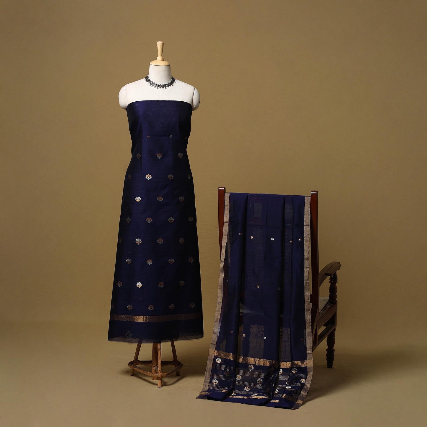 Handloom zari buti chanderi silk 2pc unstitched dress