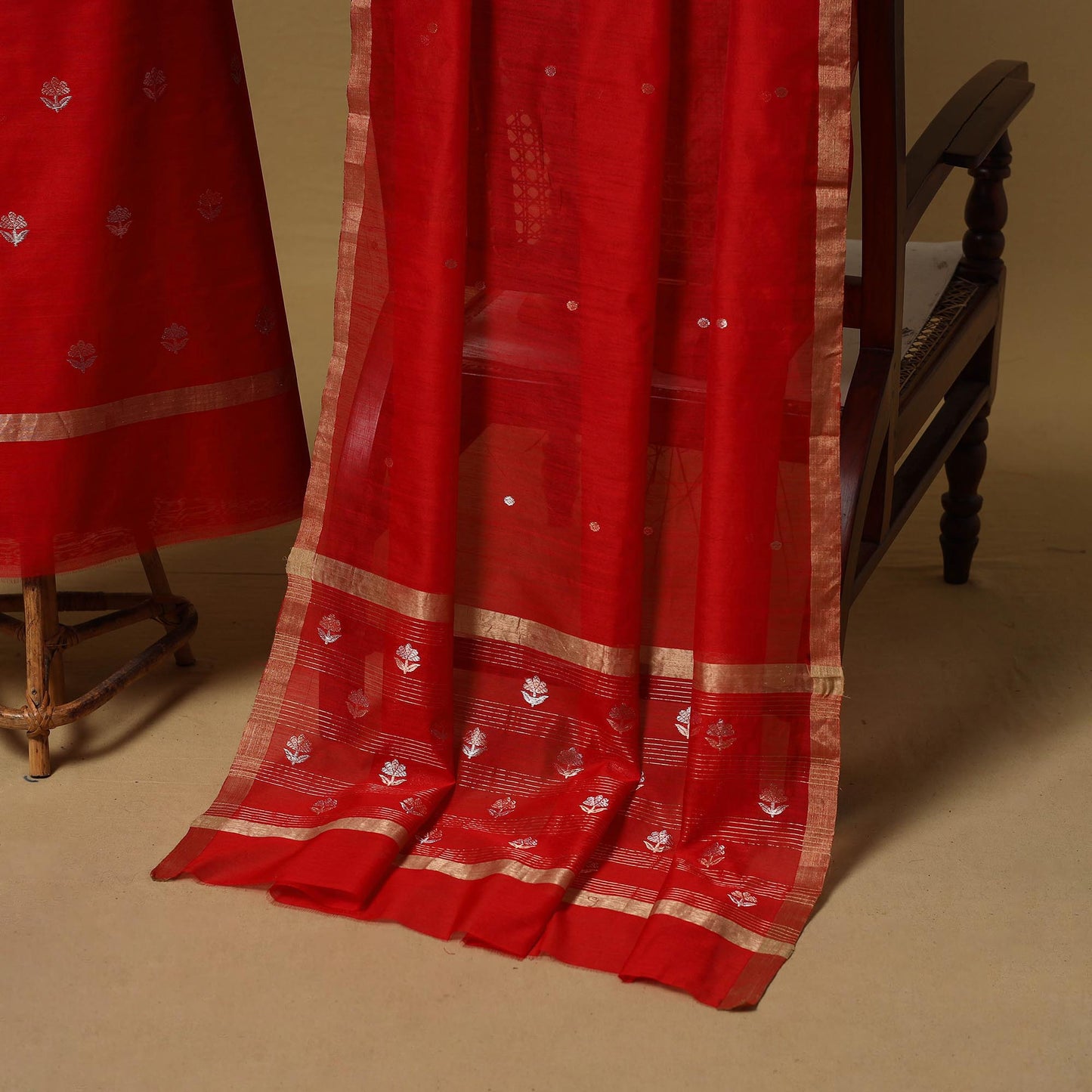 Handloom zari buti chanderi silk 2pc unstitched dress