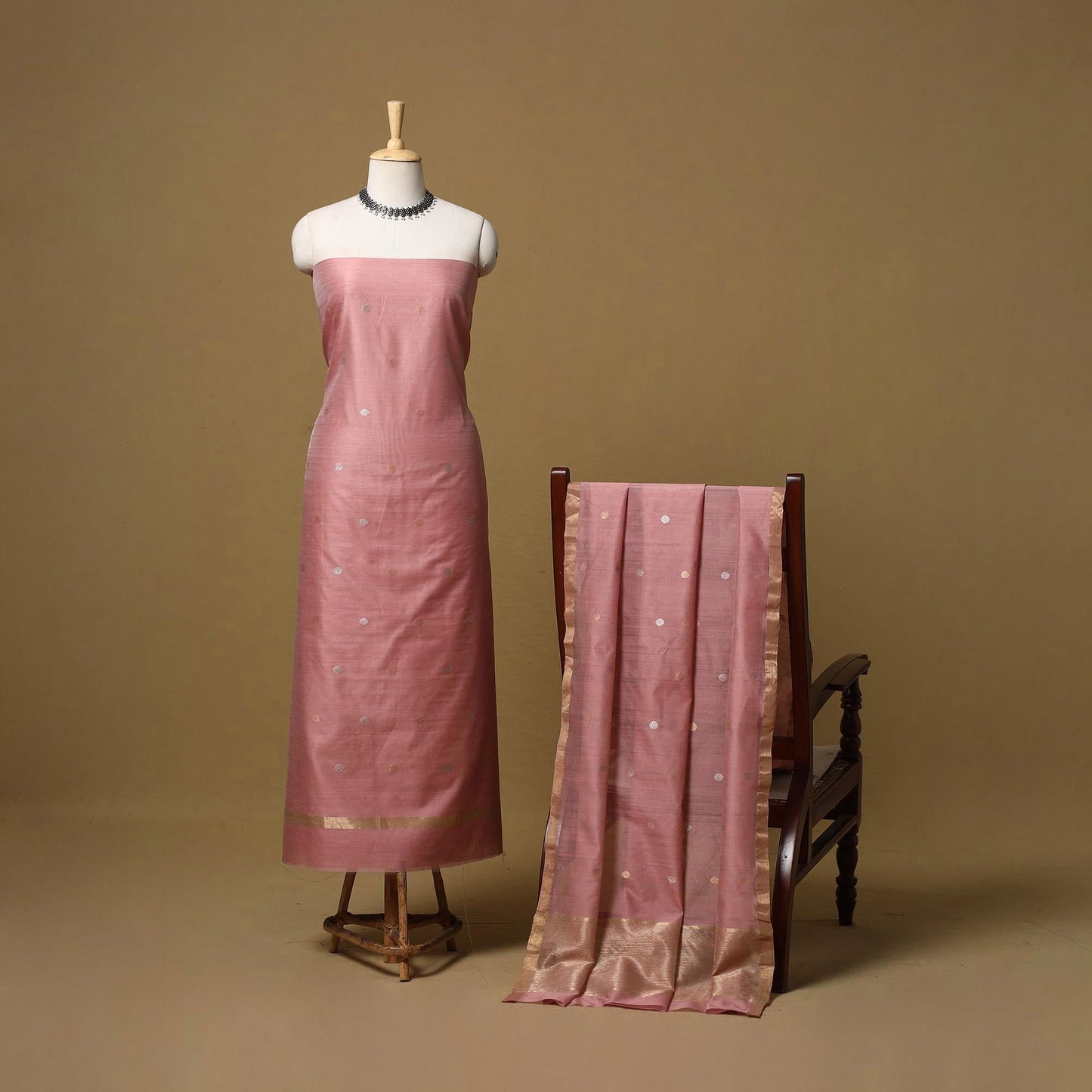 Handloom zari buti chanderi silk 2pc unstitched dress