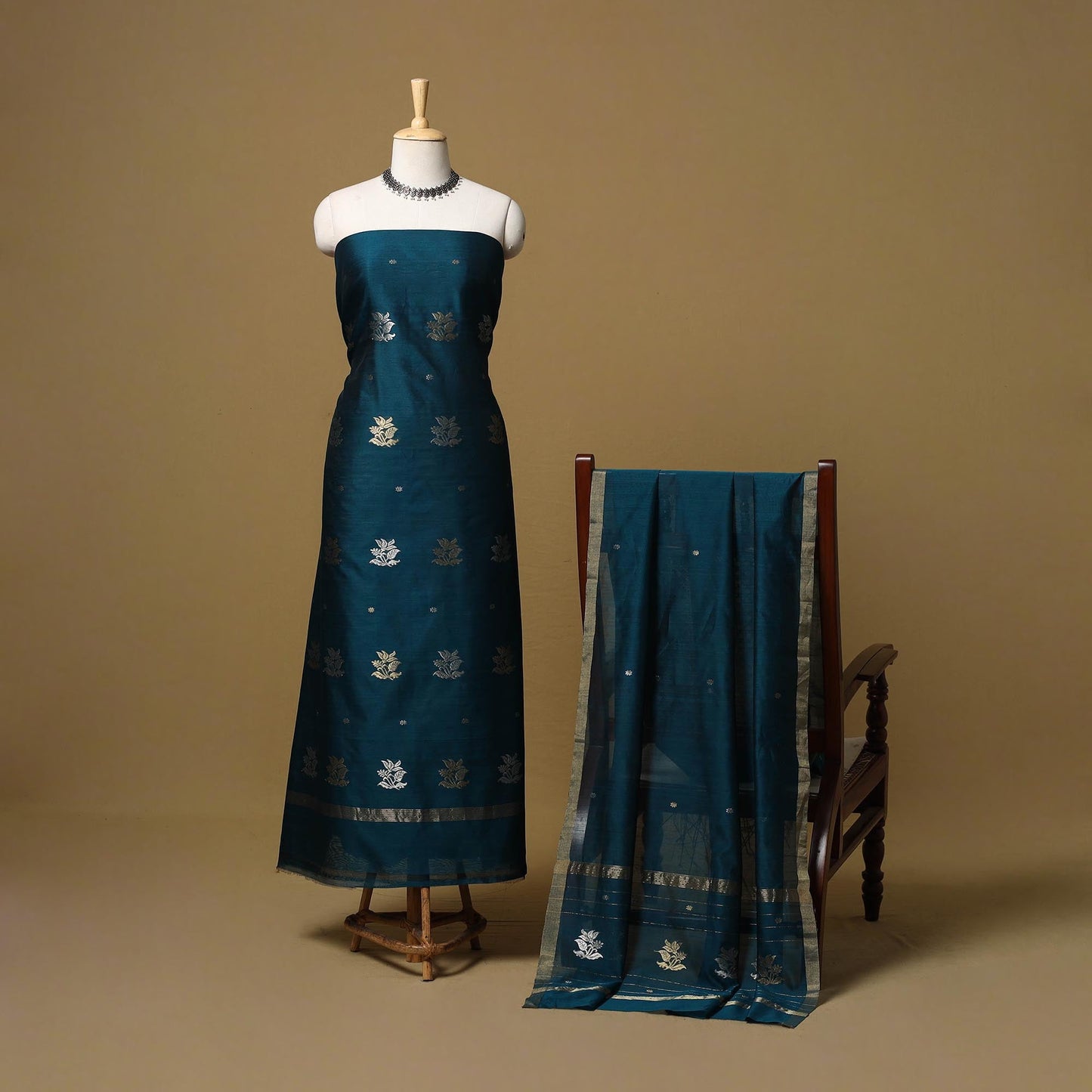 Handloom zari buti chanderi silk 2pc unstitched dress