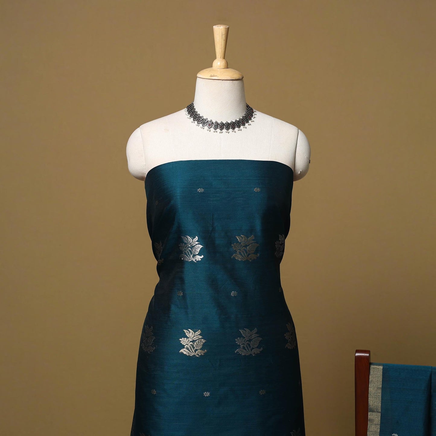 Handloom zari buti chanderi silk 2pc unstitched dress