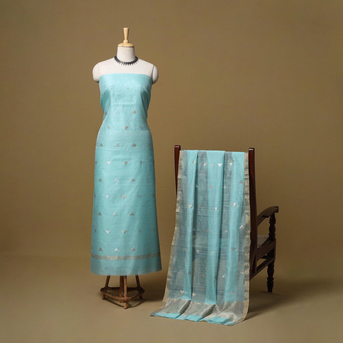 Handloom zari buti chanderi silk 2pc unstitched dress