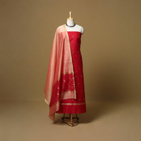 Handloom zari buti chanderi silk 2pc unstitched dress