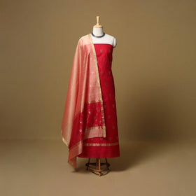 Handloom zari buti chanderi silk 2pc unstitched dress