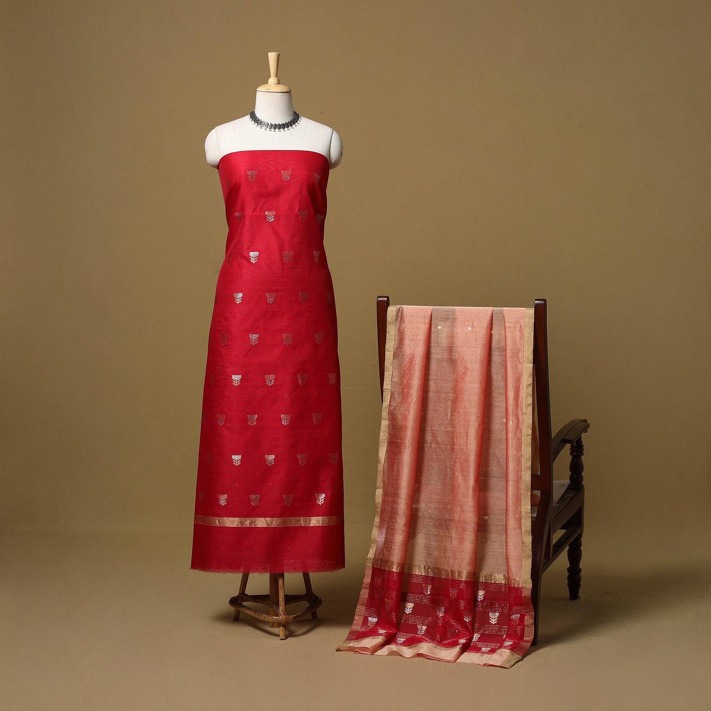 Handloom zari buti chanderi silk 2pc unstitched dress