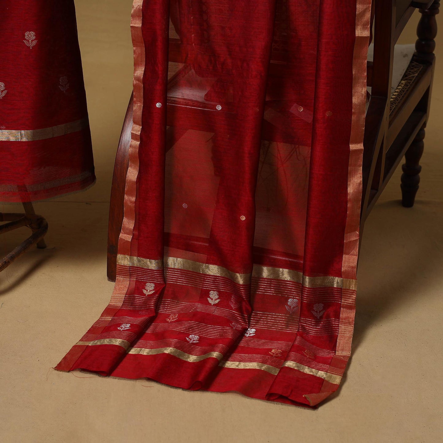 Handloom zari buti chanderi silk 2pc unstitched dress