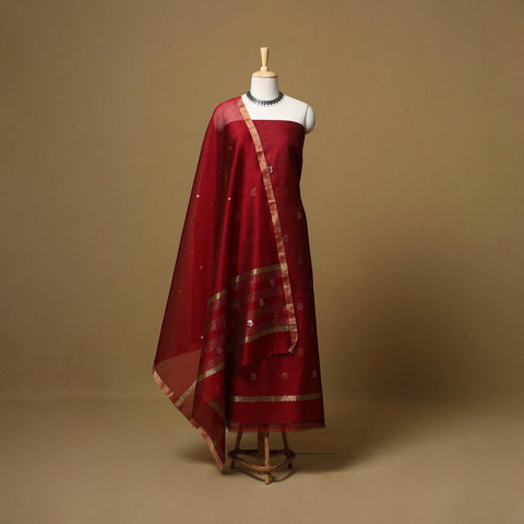 Handloom zari buti chanderi silk 2pc unstitched dress