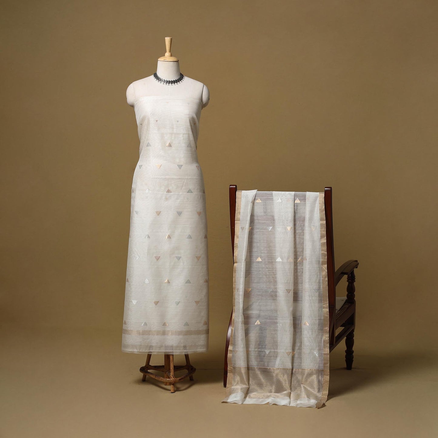 Handloom zari buti chanderi silk 2pc unstitched dress