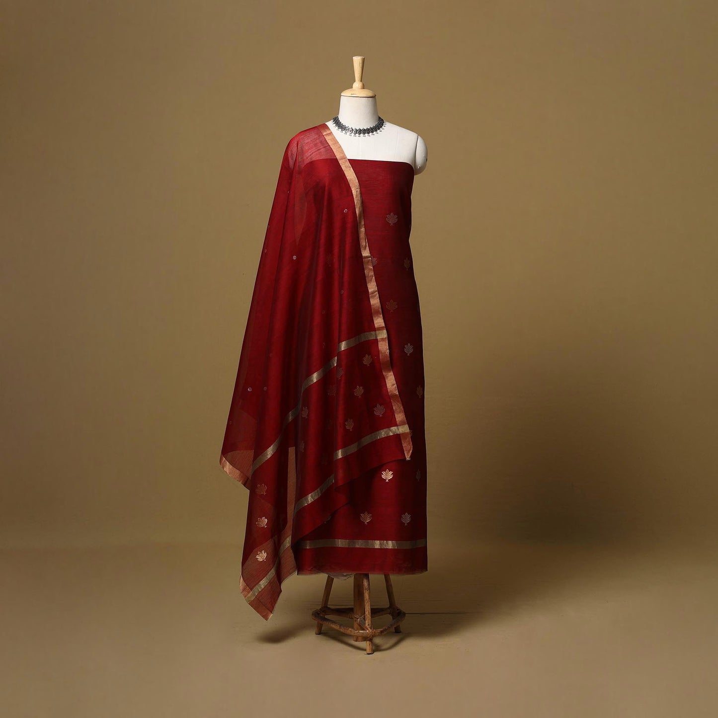 Handloom zari buti chanderi silk 2pc unstitched dress