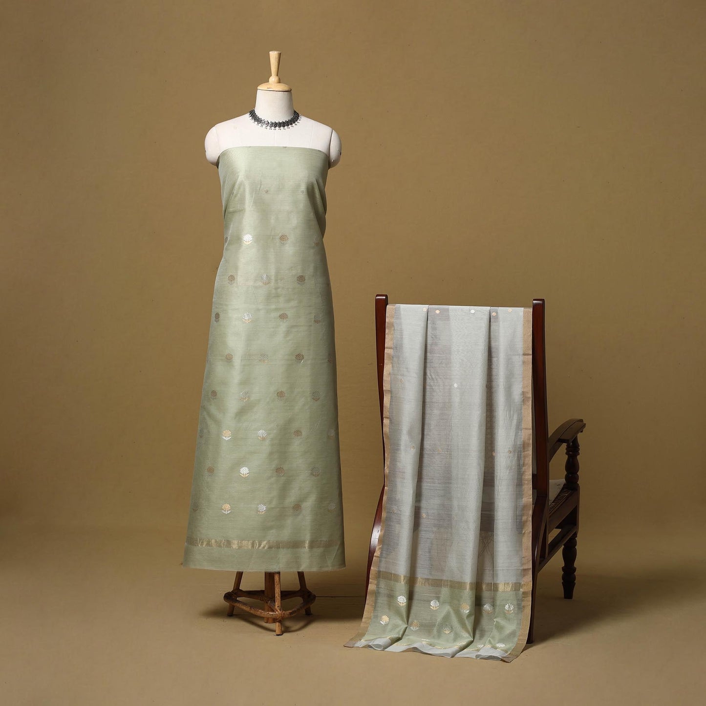 Handloom zari buti chanderi silk 2pc unstitched dress