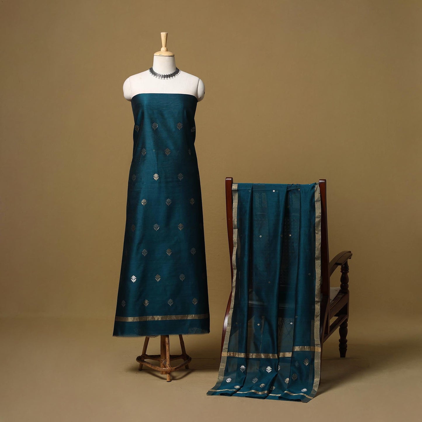 Handloom zari buti chanderi silk 2pc unstitched dress