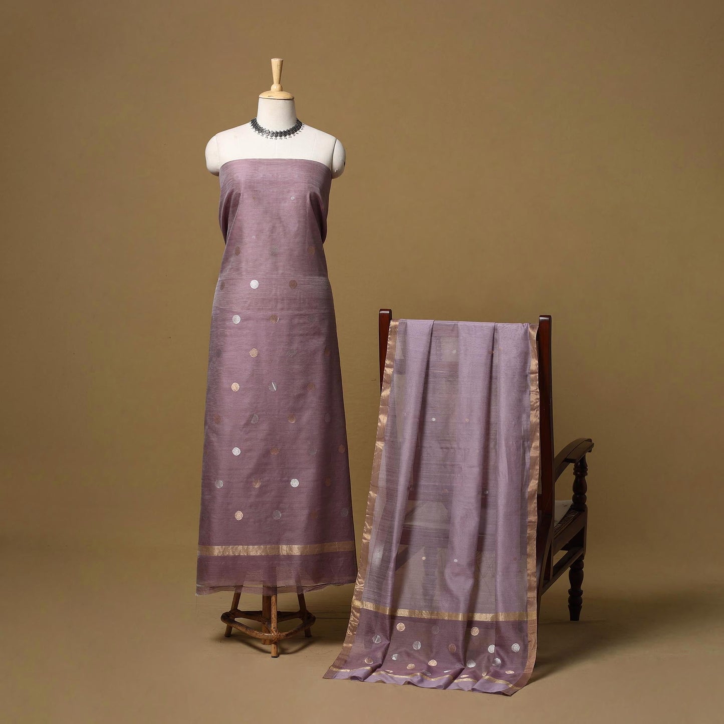 Handloom zari buti chanderi silk 2pc unstitched dress