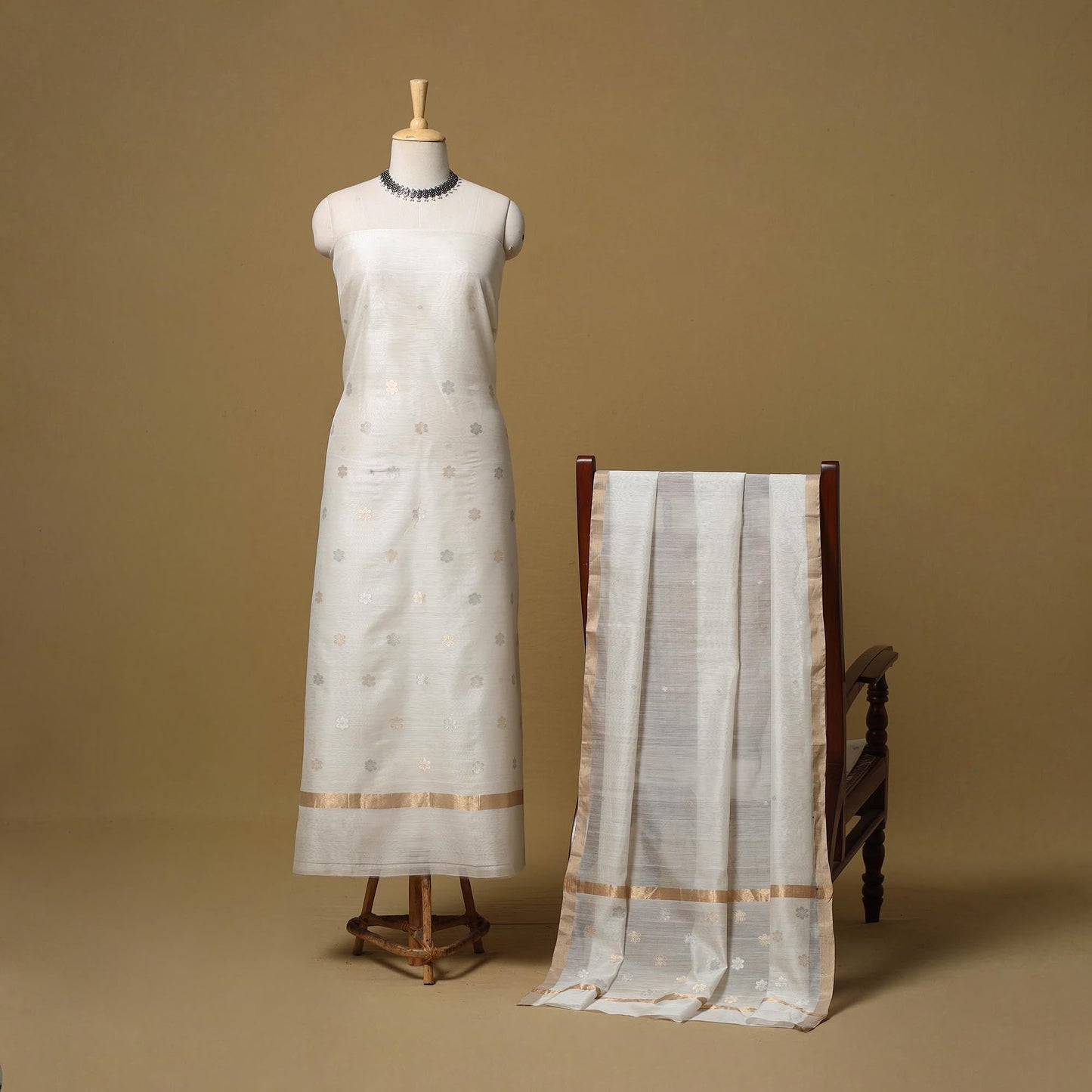 Handloom zari buti chanderi silk 2pc unstitched dress