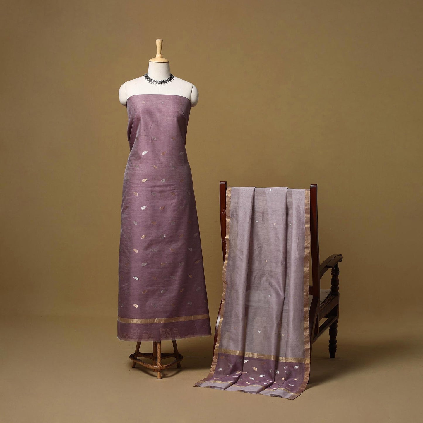 Handloom zari buti chanderi silk 2pc unstitched dress