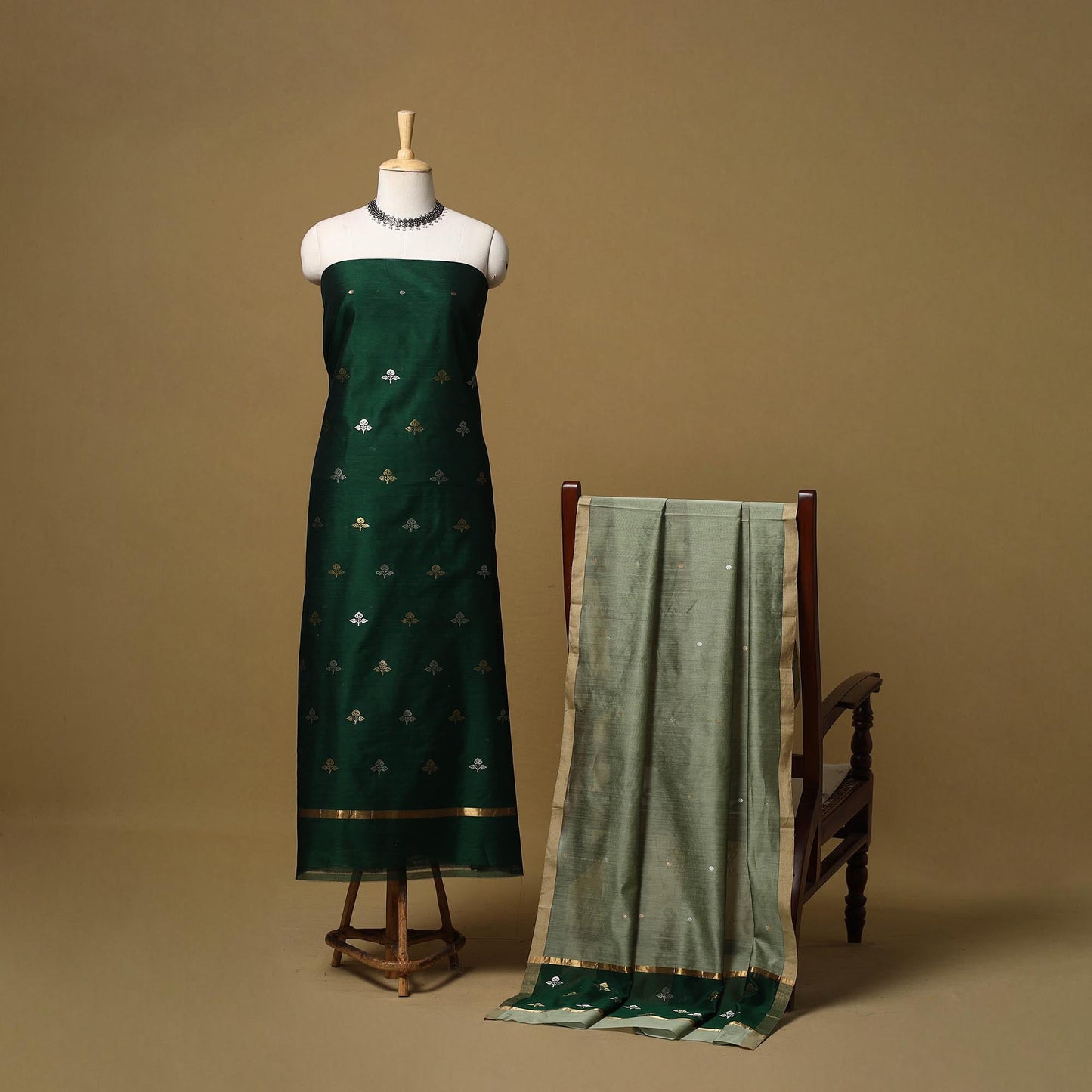 Handloom zari buti chanderi silk 2pc unstitched dress