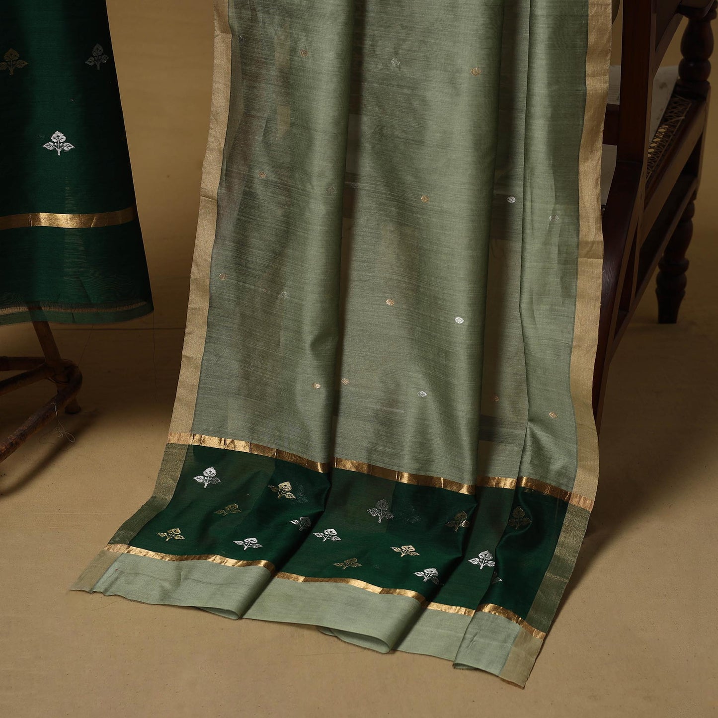 Handloom zari buti chanderi silk 2pc unstitched dress