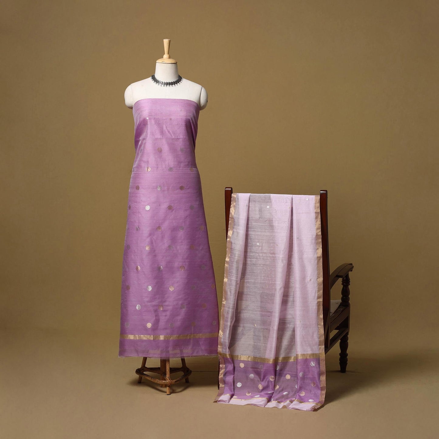 Handloom zari buti chanderi silk 2pc unstitched dress