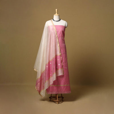 Handloom zari buti chanderi silk 2pc unstitched dress