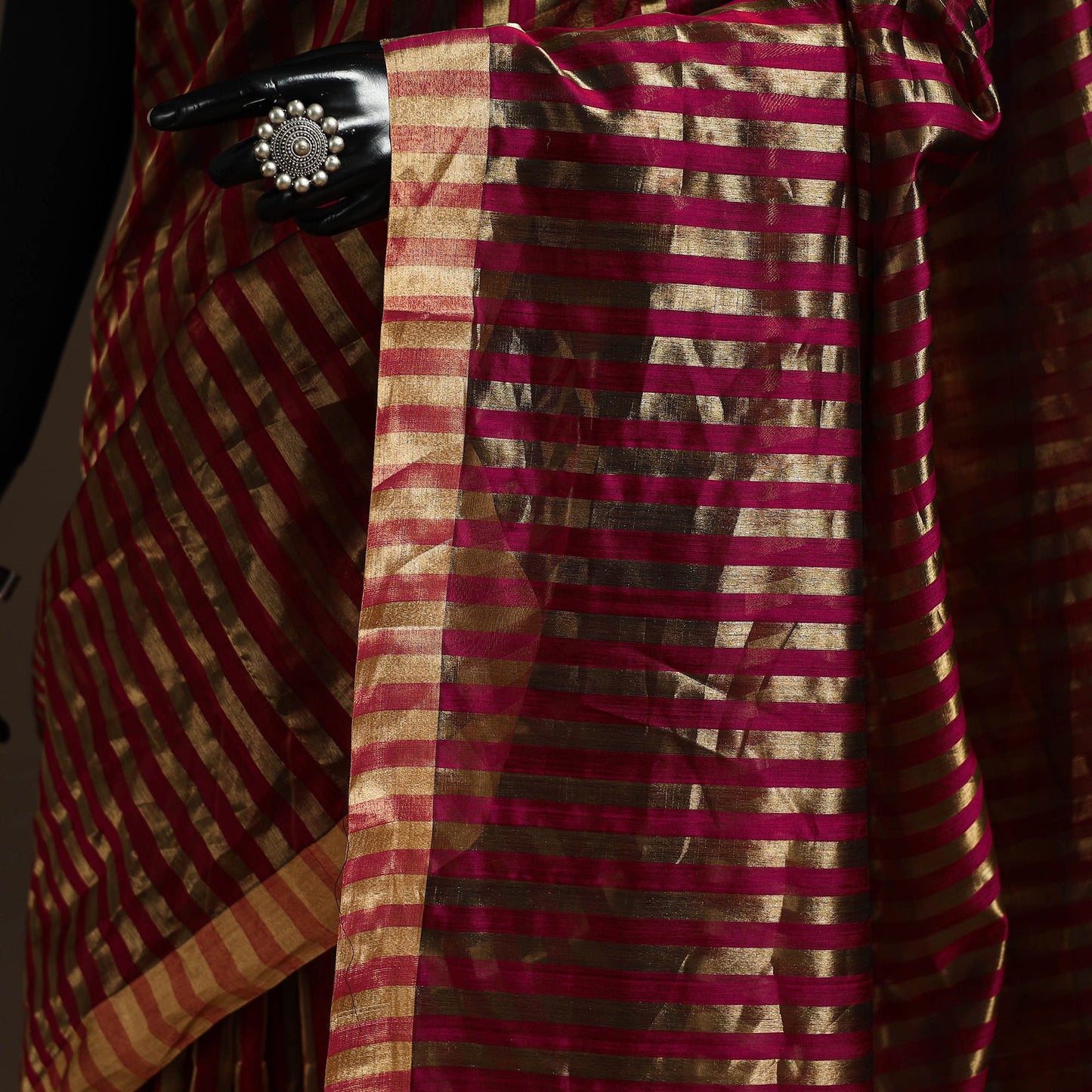 Handloom zari stripes chanderi silk saree 14 - handcrafted