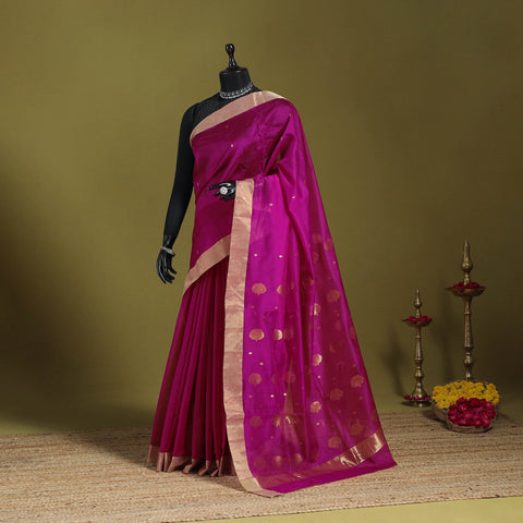 Handloom zari work chanderi silk saree 02 - handcrafted