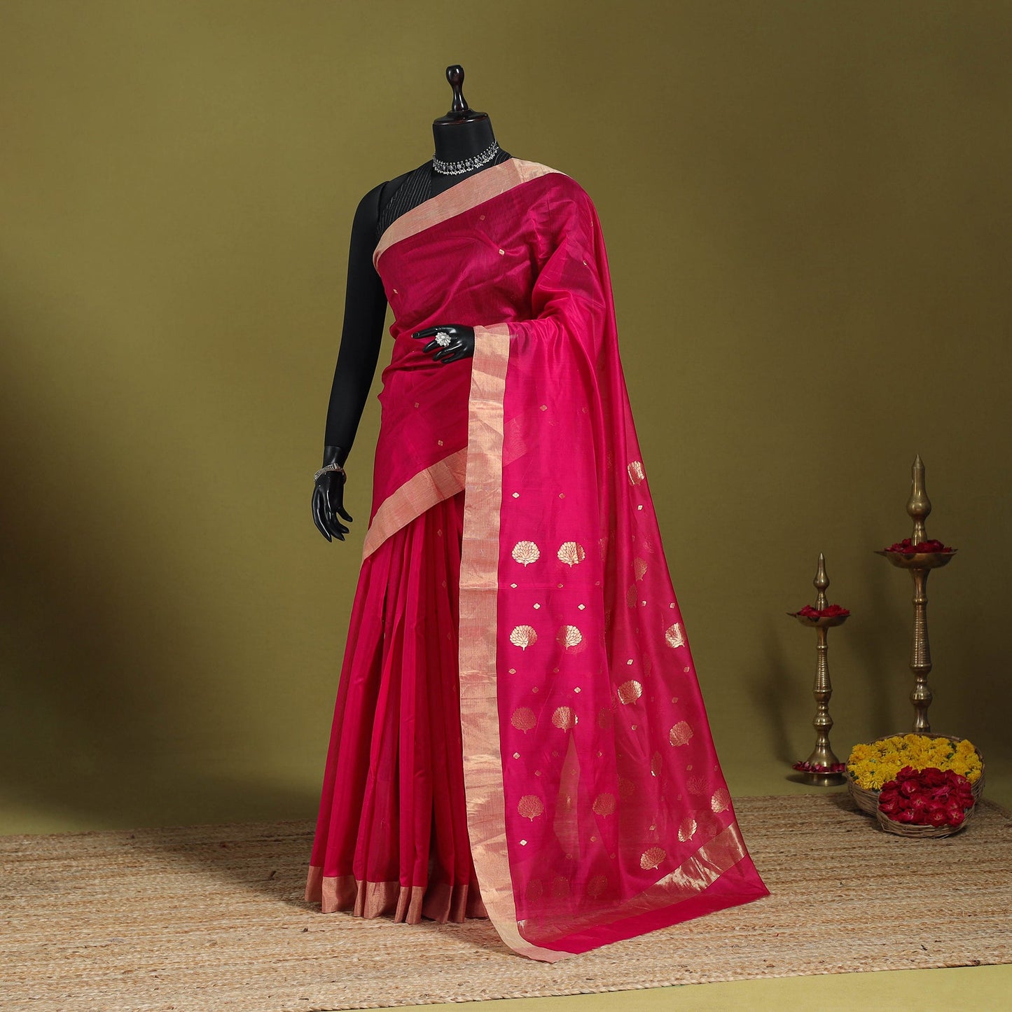 Handloom zari work chanderi silk saree 06 - handcrafted