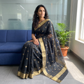 Grey Handloom Zari Work Chanderi Silk Saree, draped and worn by a woman, AI visual of the saree, iTokri