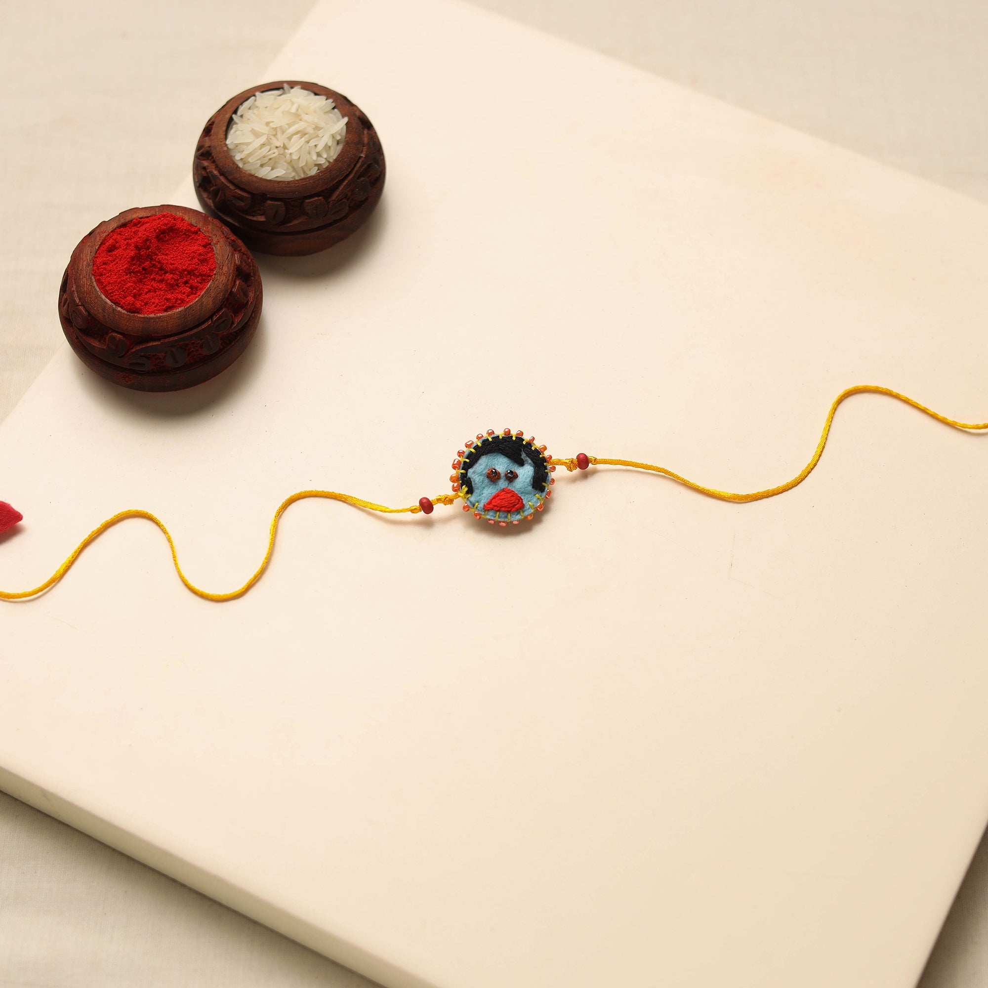 Bird Hand Embroidered Bead Work Felt Rakhi for Kids