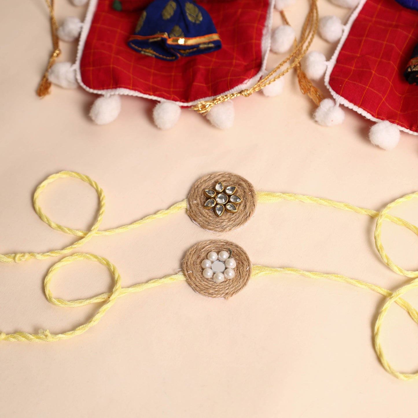  Handmade Bead & Stone Work Jute Rakhi (Set of 2)