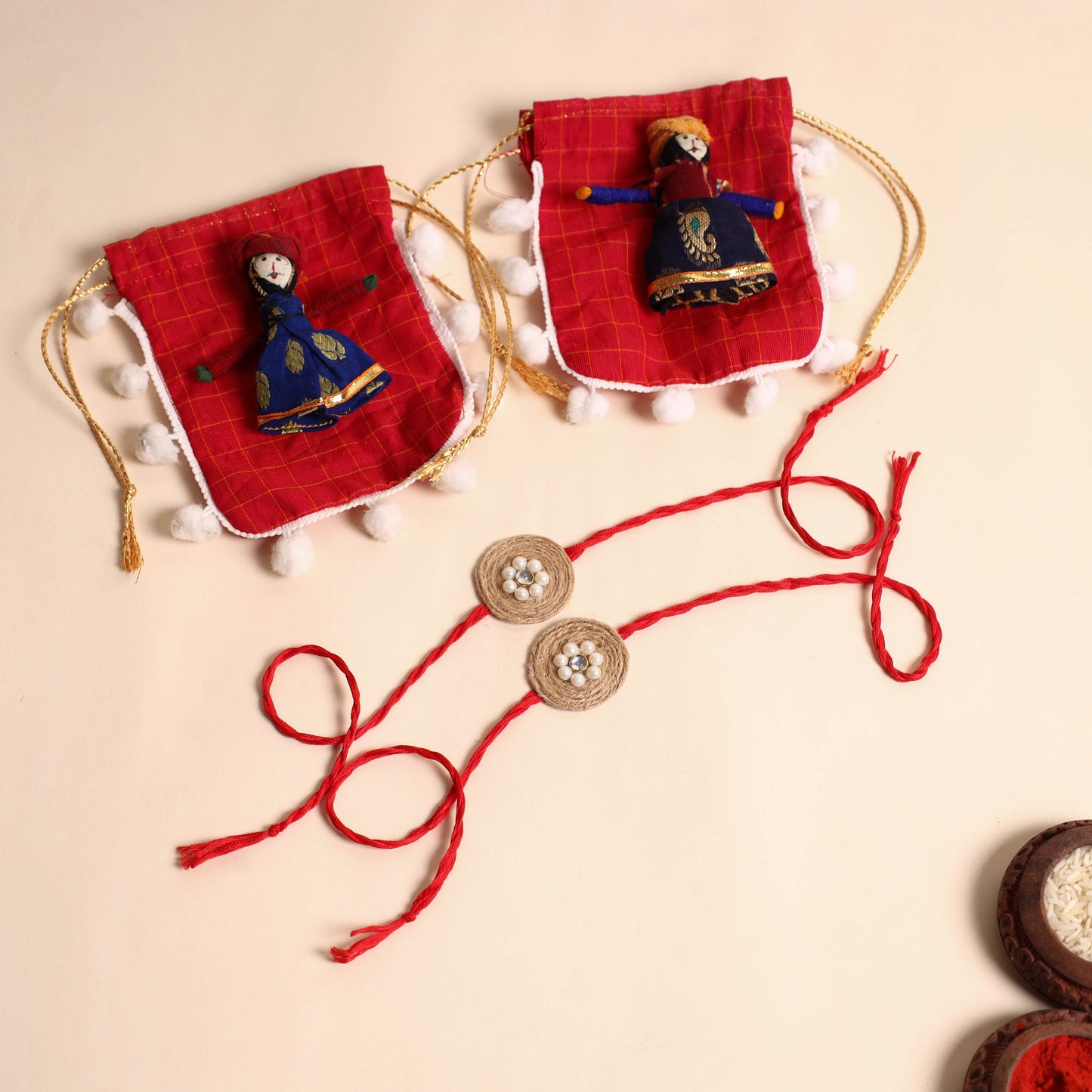  Handmade Bead & Stone Work Jute Rakhi (Set of 2)