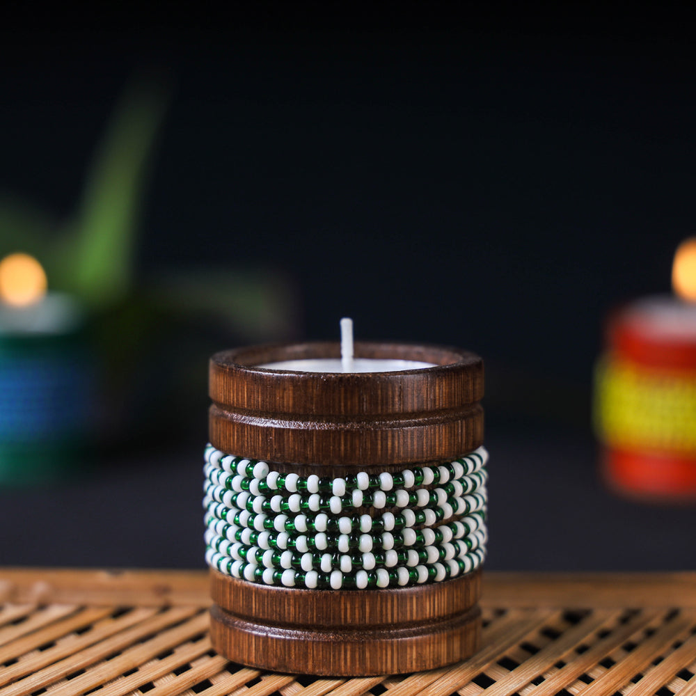  Handmade Bead Work Natural Bamboo Tealight Candle Holder Online in India l iTokri.com 