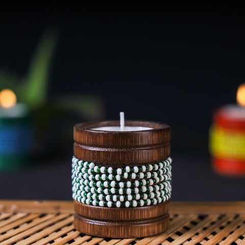  Handmade Bead Work Natural Bamboo Tealight Candle Holder Online in India l iTokri.com 