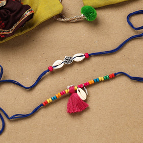 Handmade beads shell work rakhi & lumba set 119