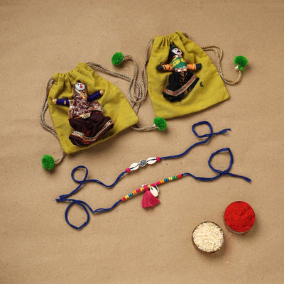 Handmade beads shell work rakhi & lumba set 119