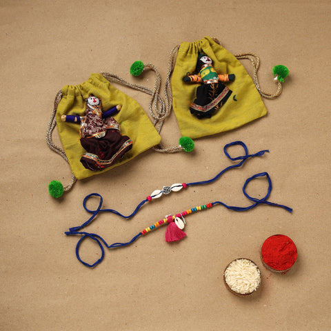 Handmade beads shell work rakhi & lumba set 119