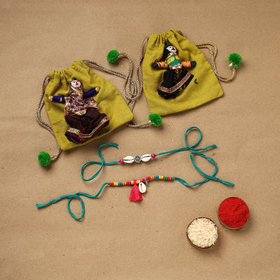 Handmade beads shell work rakhi & lumba set 120