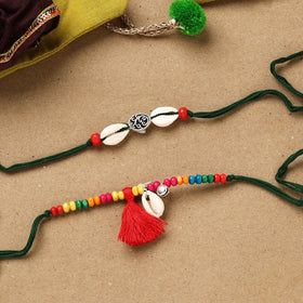 Handmade beads shell work rakhi & lumba set 121