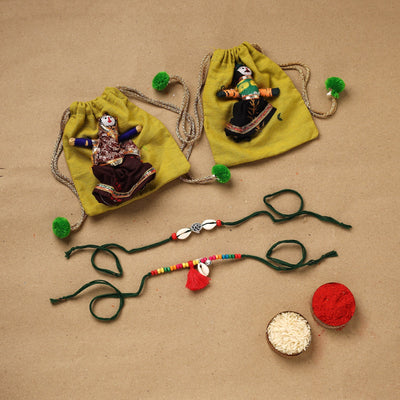 Handmade beads shell work rakhi & lumba set 121