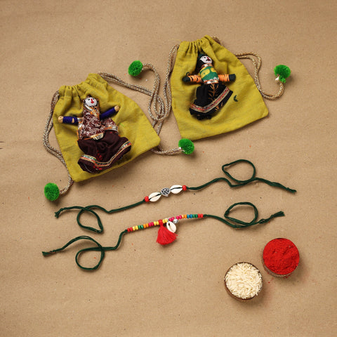 Handmade beads shell work rakhi & lumba set 121