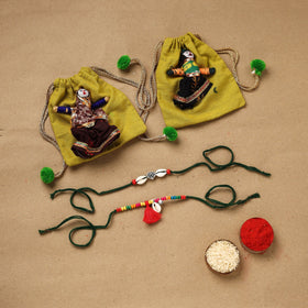 Handmade beads shell work rakhi & lumba set 121