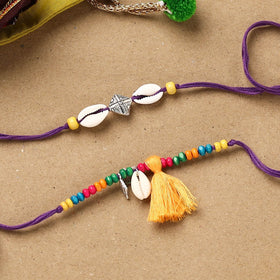 Handmade beads shell work rakhi & lumba set 122