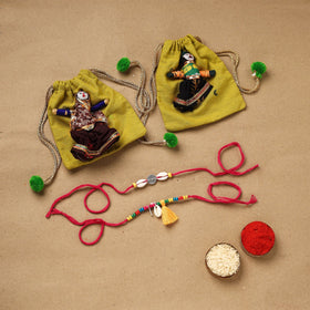 Handmade beads shell work rakhi & lumba set 123