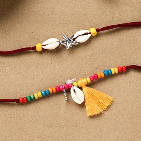 Handmade beads shell work rakhi & lumba set 124